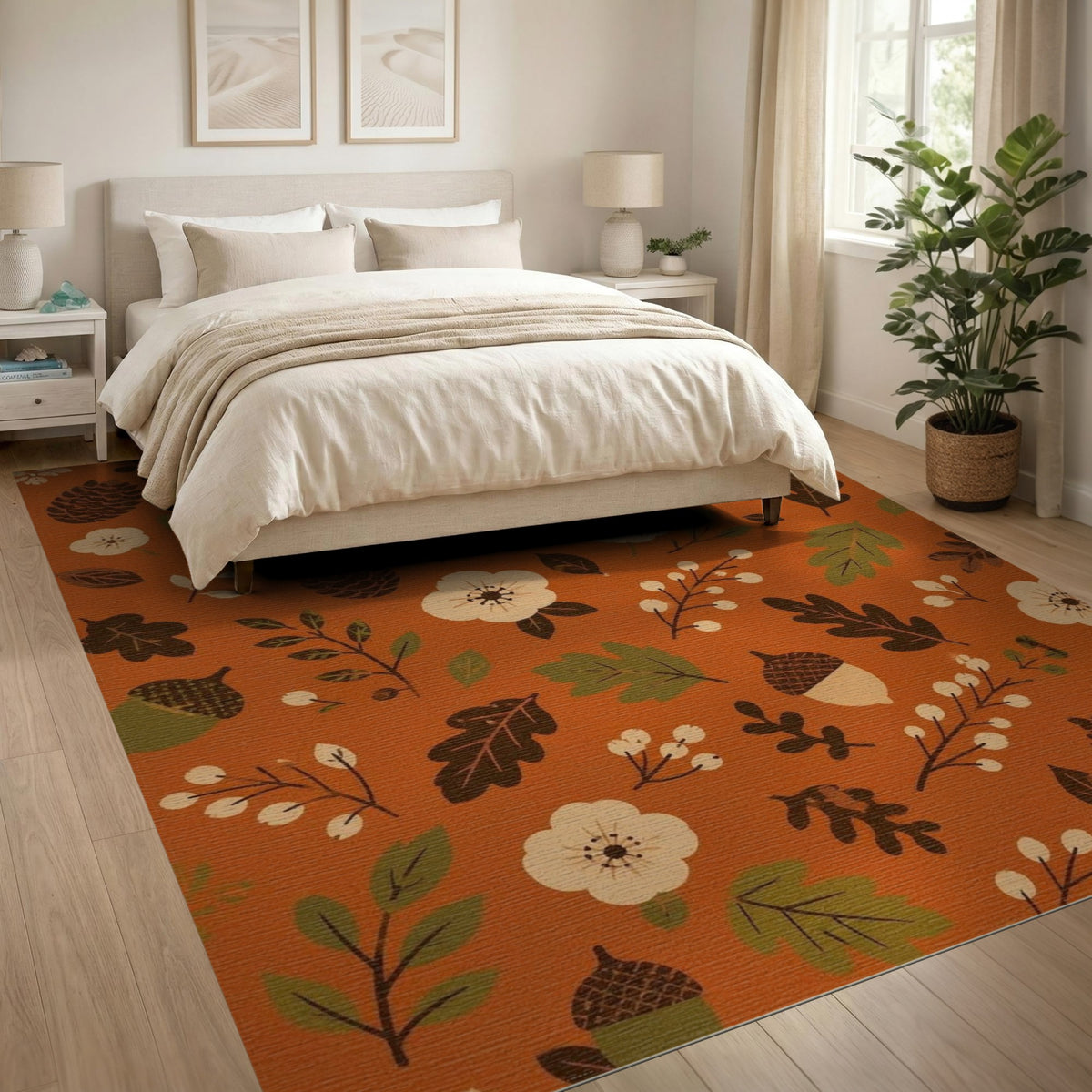 Orange Autumn Floral Acorn Area Rug