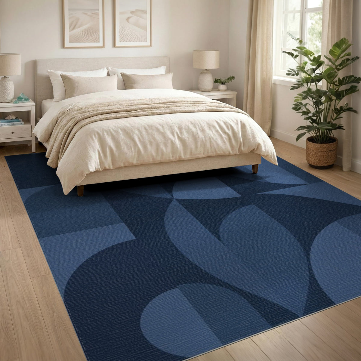Geometric Modern Blue and Teal Blue Geometric Modern Area Rug