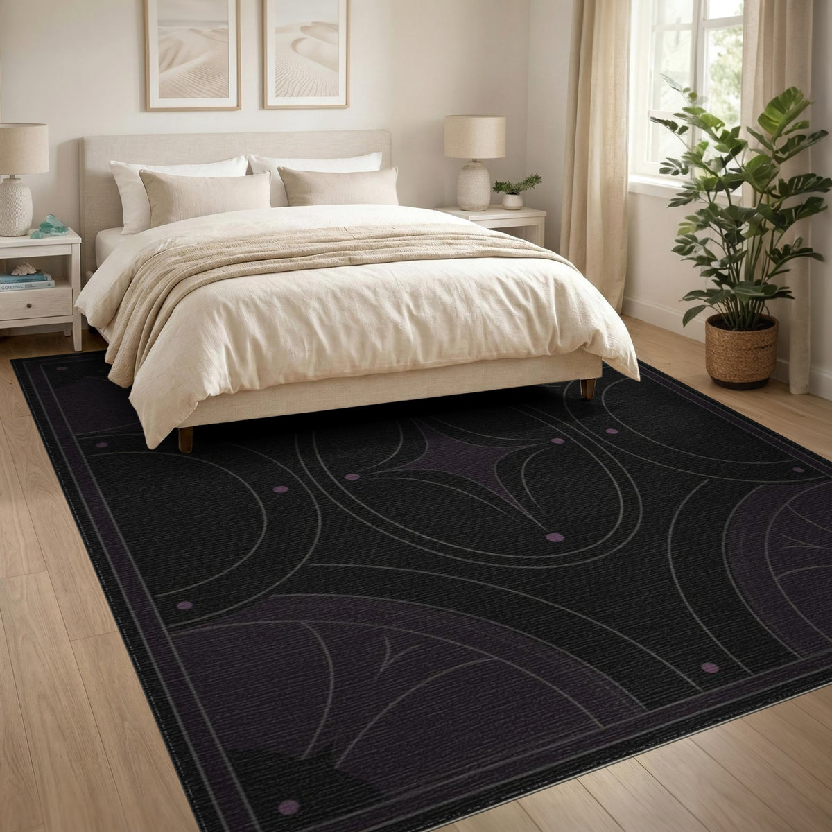 Geometric Modern Purple Geometric Starburst Area Rug