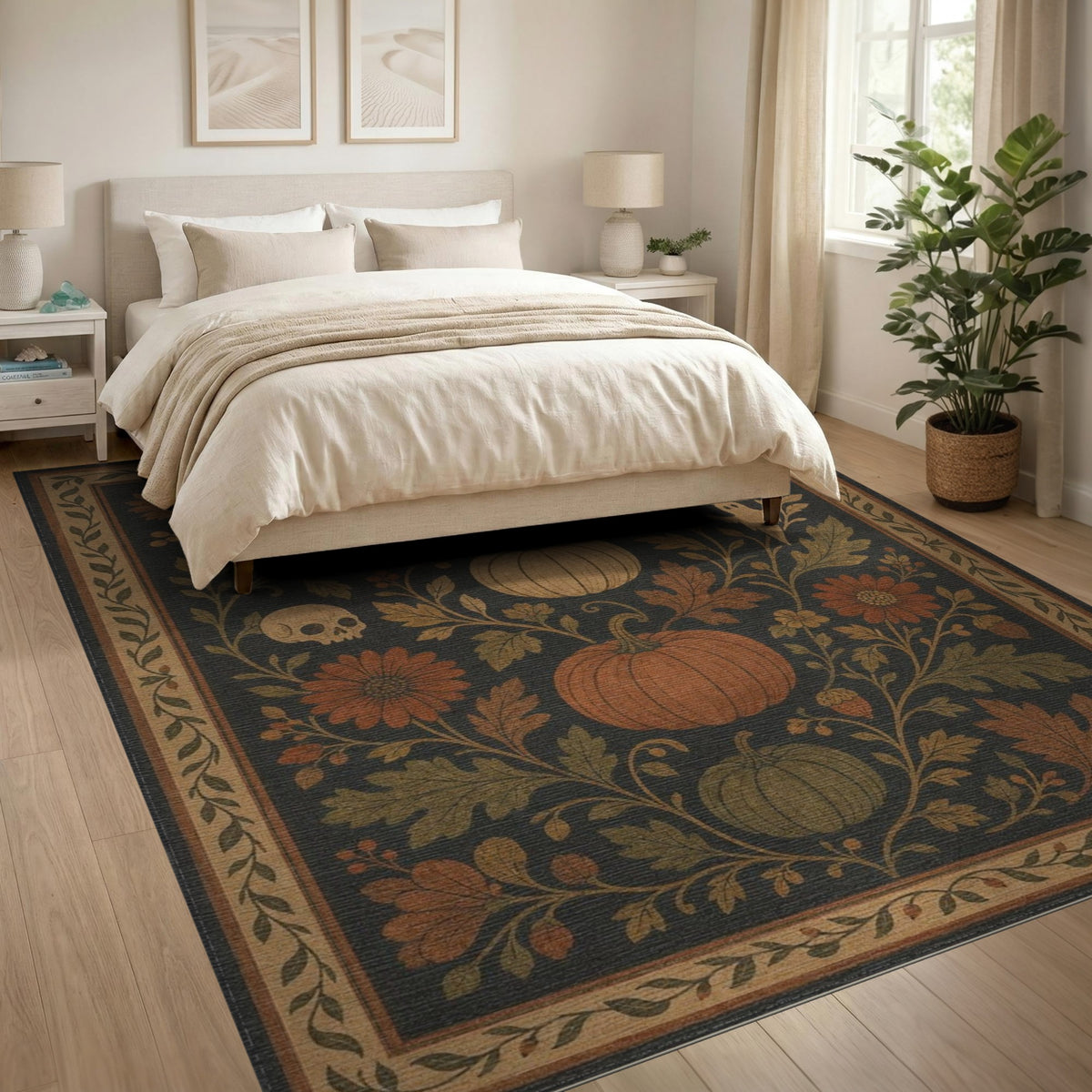 Halloween Pumpkin Floral Vintage Area Rug