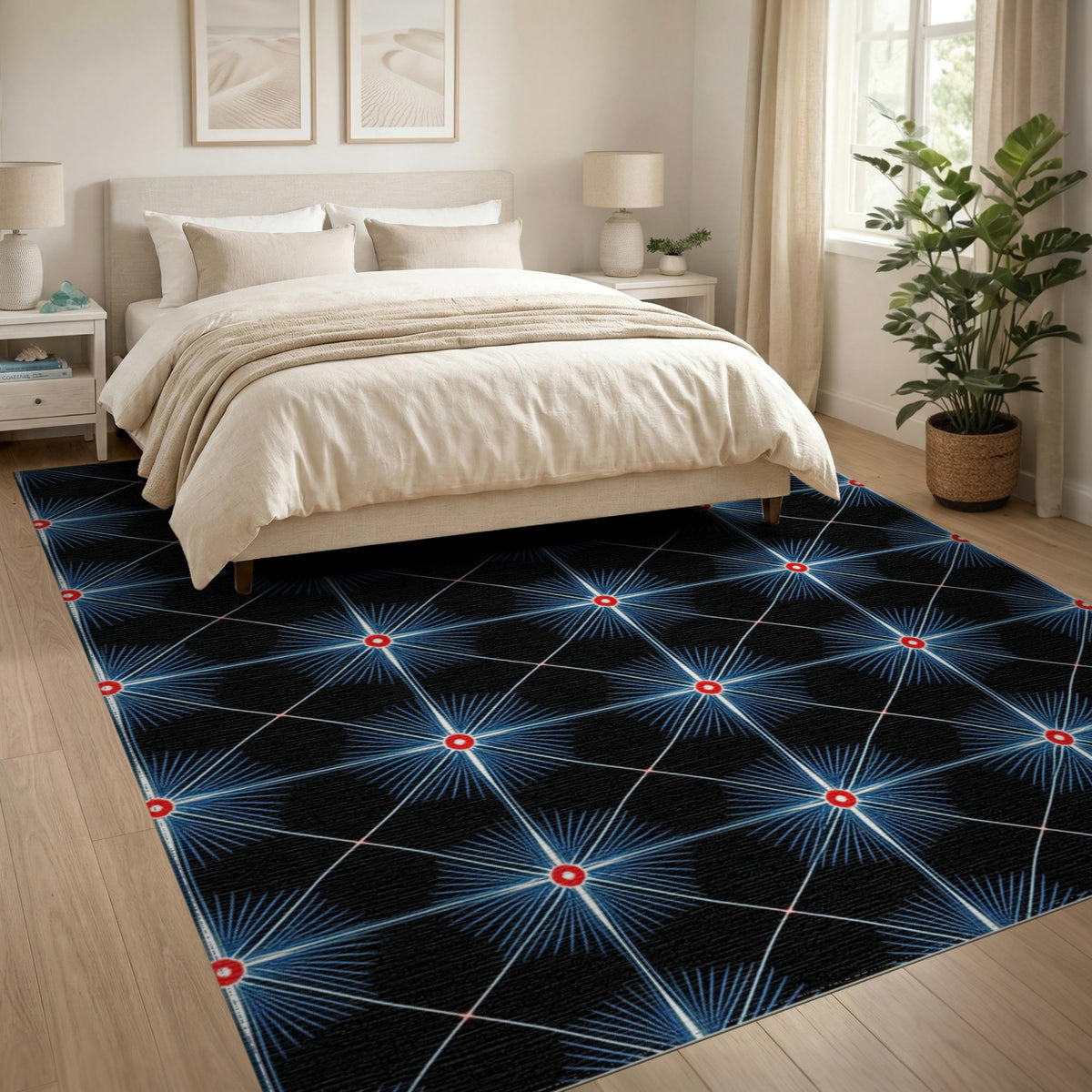 Multi-color and Patterns Blue Starburst Geometric Area Rug