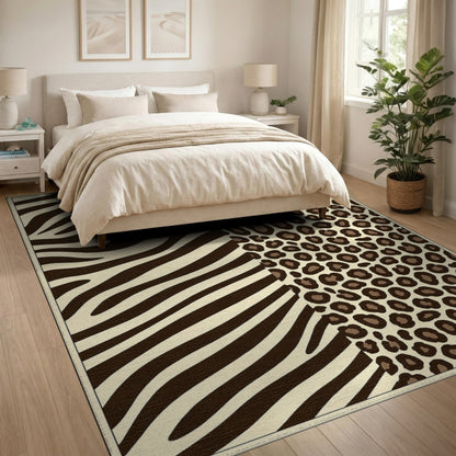 Boho Chic Brown Zebra Leopard Print Area Rug