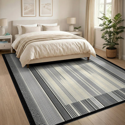 Black White Geometric Striped Area Rug