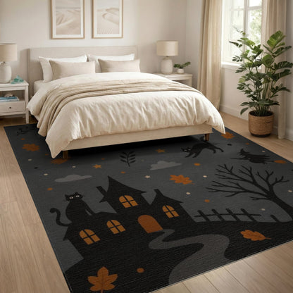 Grey Halloween Witches Cats Kids Cartoon Area Rug