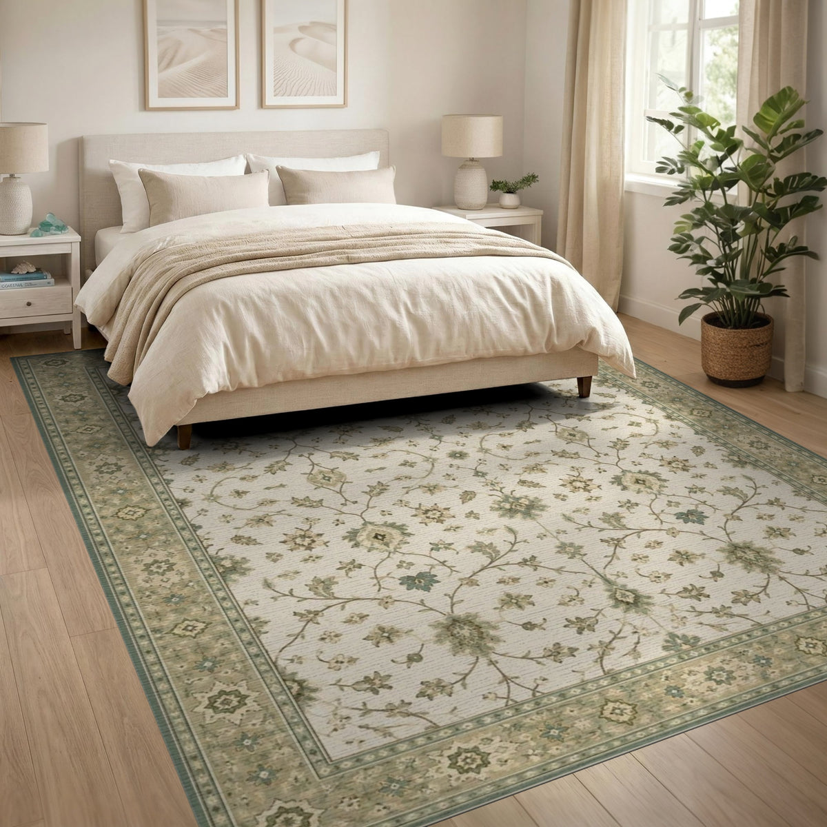 Beige Floral Vintage Area Rug
