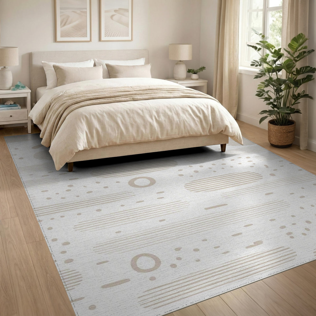 Beige Abstract Linework Area Rug