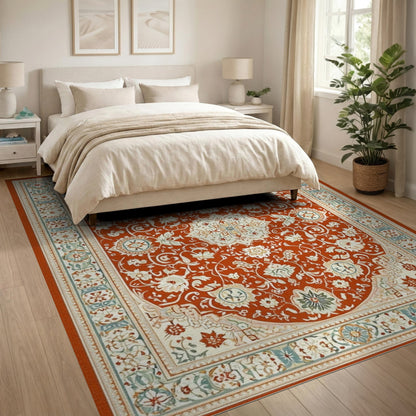 Red Persian Floral Medallion Area Rug