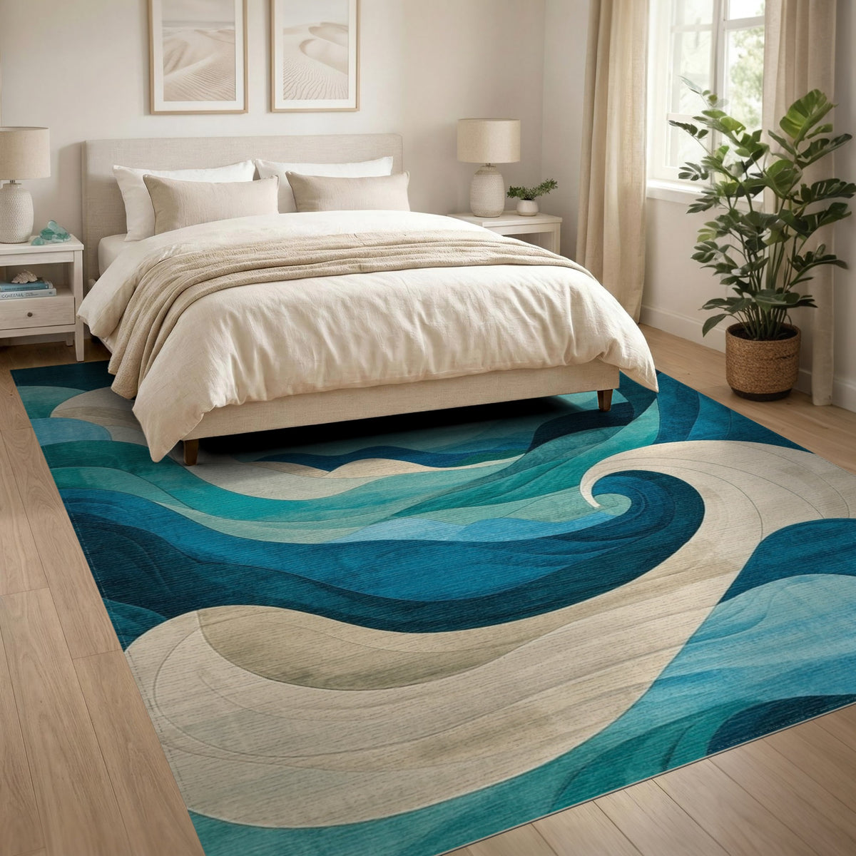 Blue Teal Wave Coastal Blue and Teal Area Rug