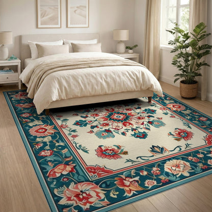 Blue and Teal Medallion Teal Floral Medallion Vintage Area Rug