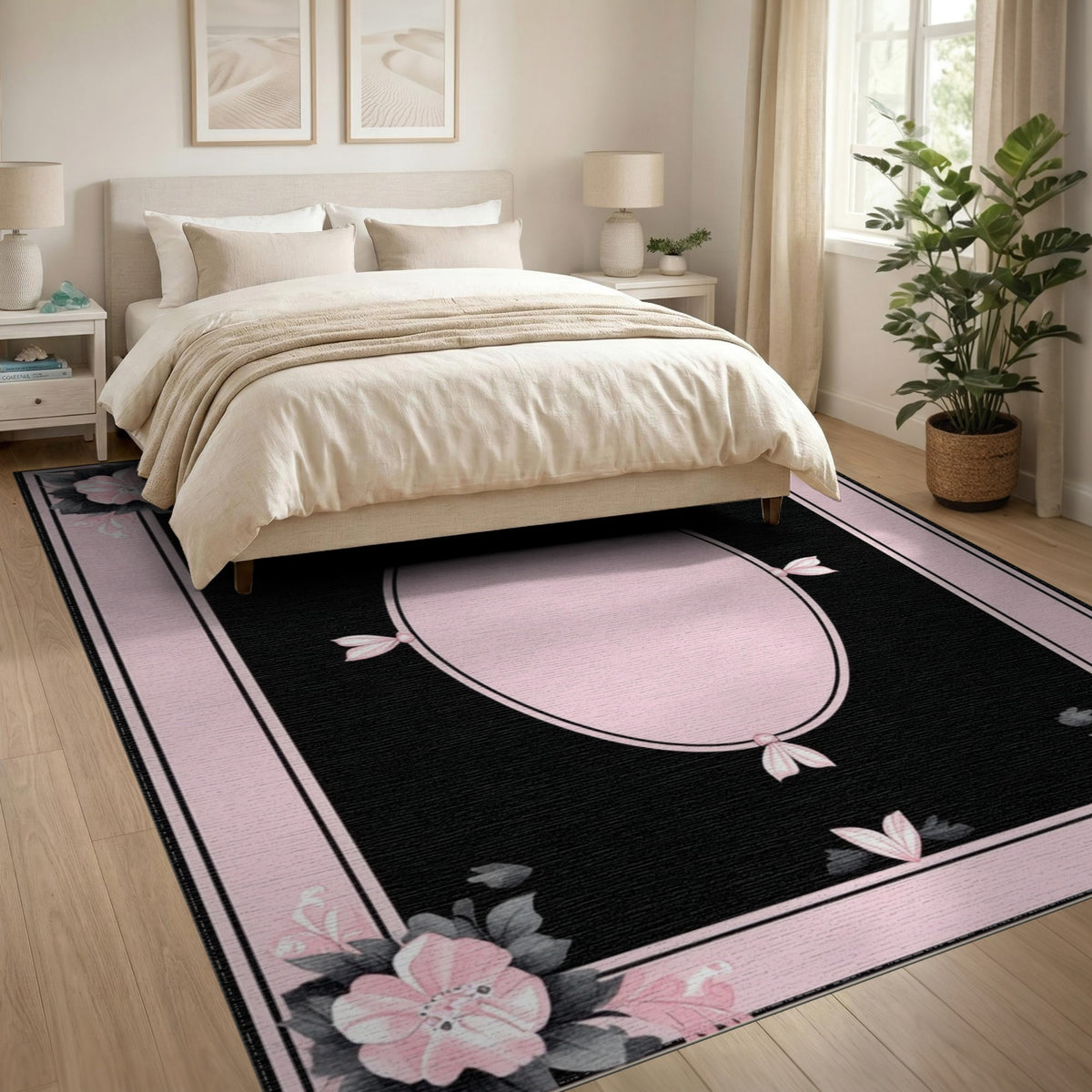 Pink Floral Vintage Oval Area Rug