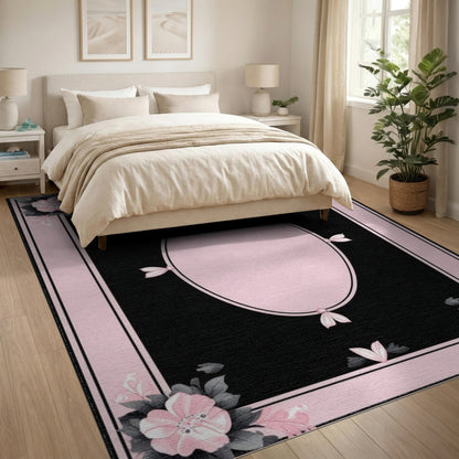 Pink Floral Vintage Oval Area Rug