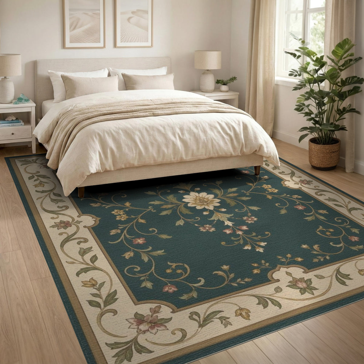 Teal Floral Vintage Area Rug