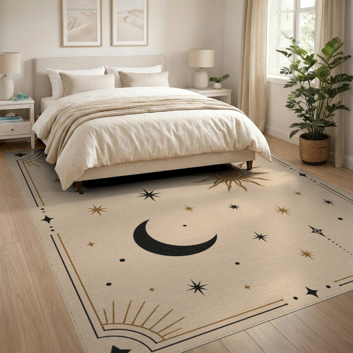 Boho Celestial Sun Moon Stars Area Rug