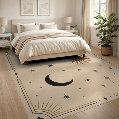Boho Celestial Sun Moon Stars Area Rug