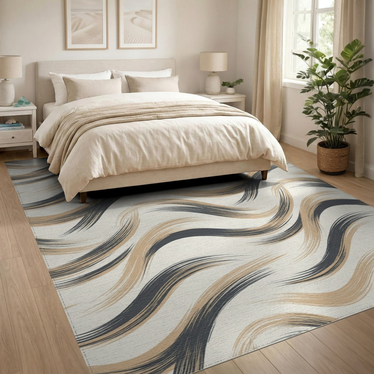 Beige Wavy Abstract Area Rug