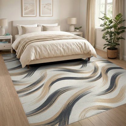 Beige Wavy Abstract Area Rug