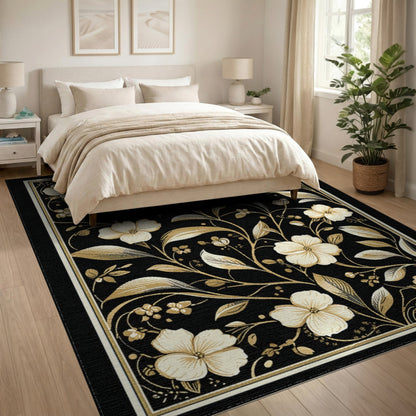 Black Floral Vintage Floral Vintage Area Rug