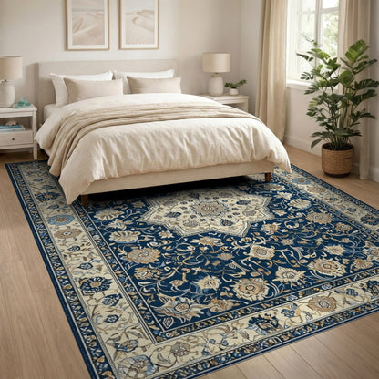 Floral Medallion Traditional Persian Navy Blue Persian Floral Medallion Area Rug