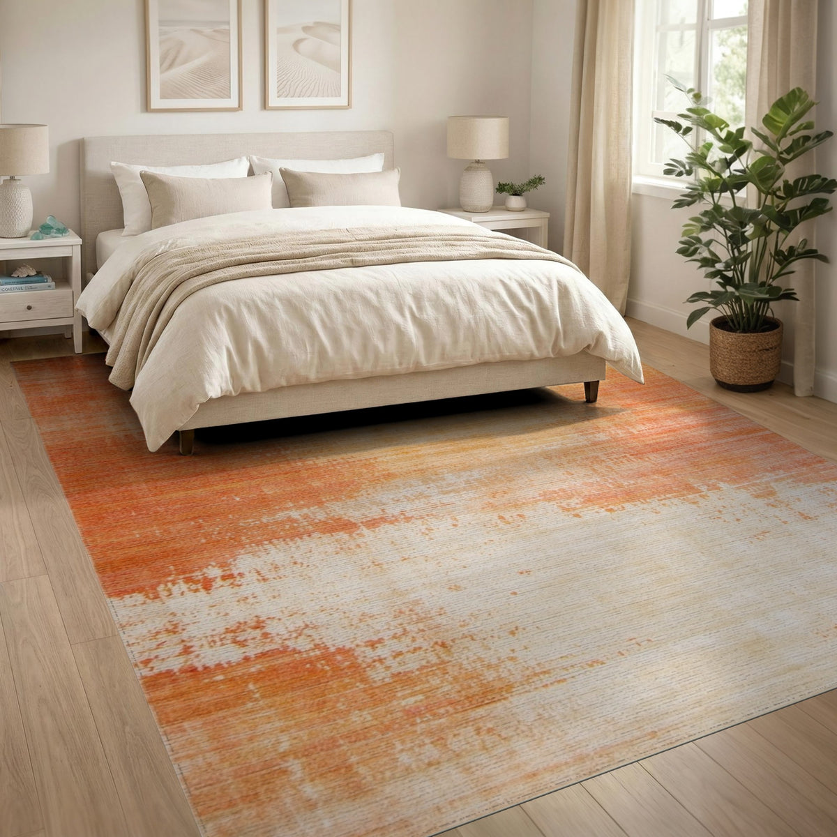 Warm Orange Distressed Vintage Area Rug