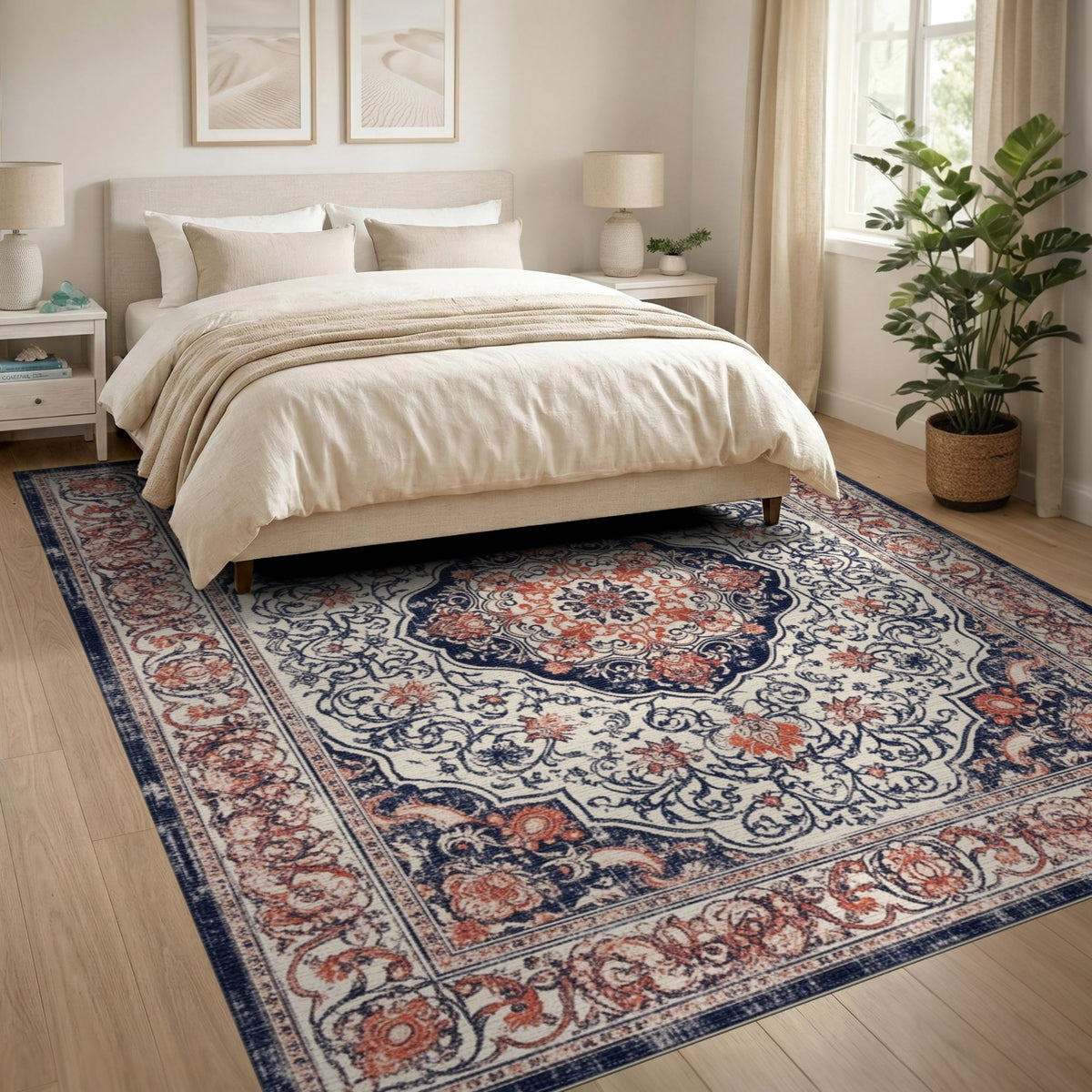 Navy Blue Persian Medallion Area Rug