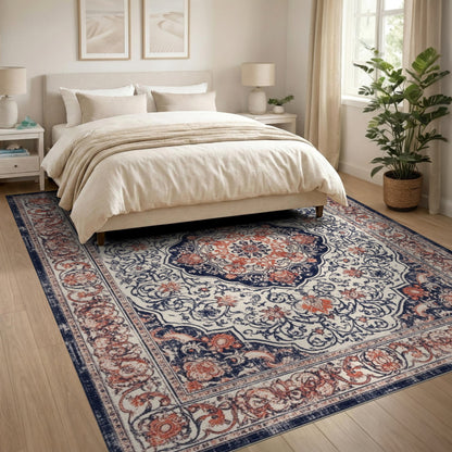 Navy Blue Persian Medallion Area Rug