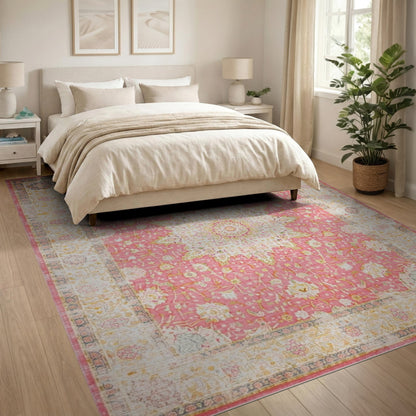 Pink Floral Vintage Medallion No. 10 Area Rug