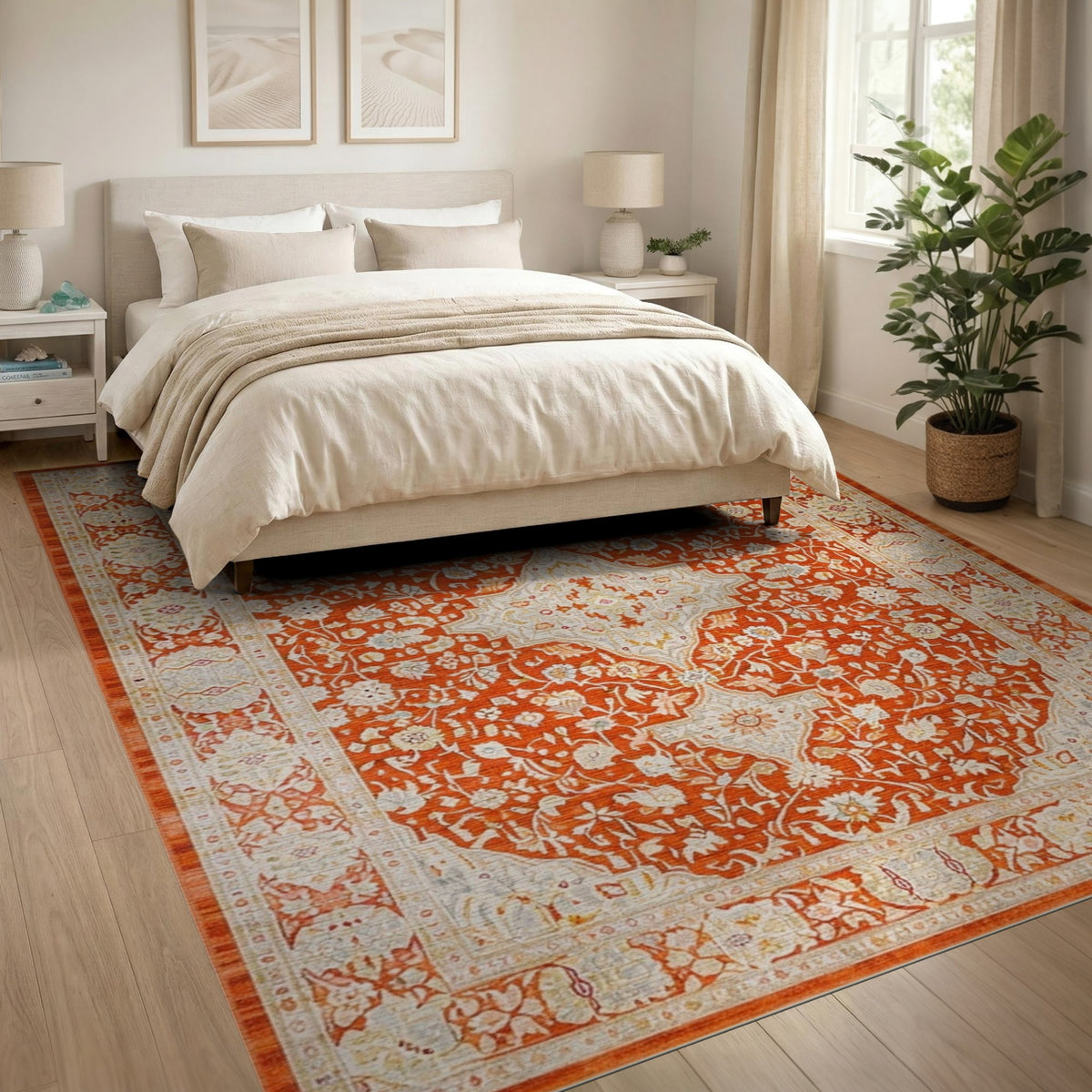 Floral Orange Persian Floral Medallion Area Rug