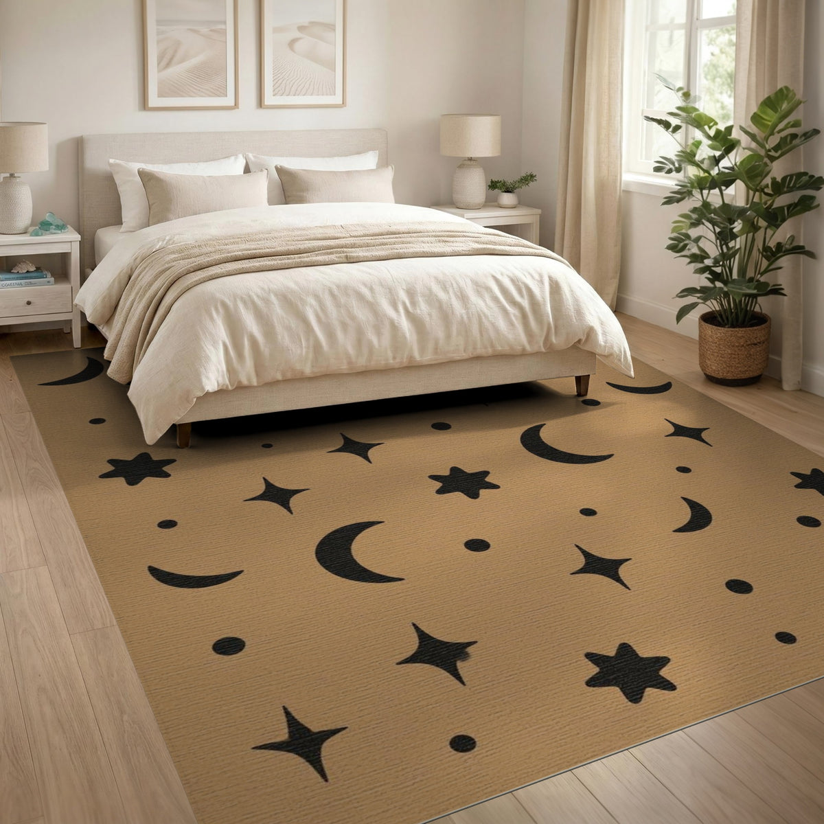 Kids Moon and Stars Brown Tan Area Rug