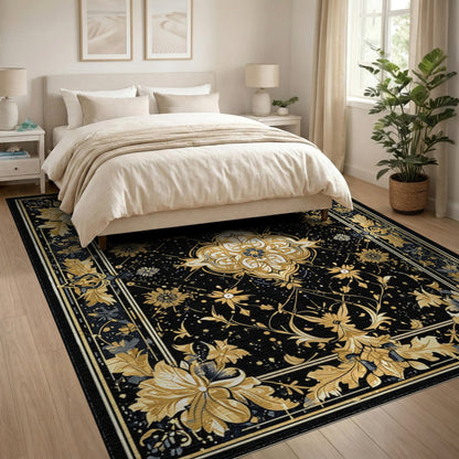 Gold and Silver Gold Floral Medallion Area Rug