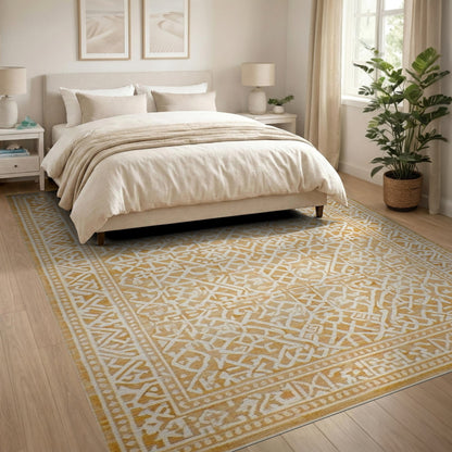 Beige Geometric Washable Area Rug