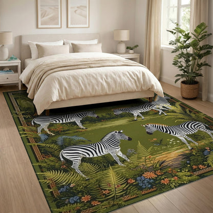 Green Zebra Forest Area Rug