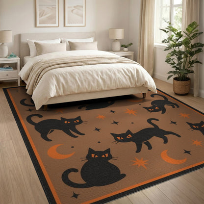 Black Cats Moon Stars Area Rug