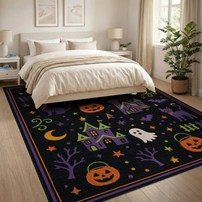 Kids Cartoon Multi-color and Patterns Spooky Halloween Cartoon Area Rug