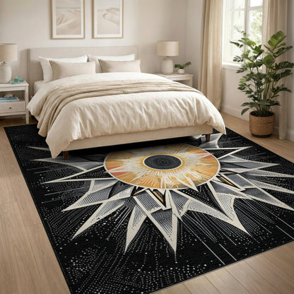 Black White Geometric Starburst Geometric Modern Area Rug