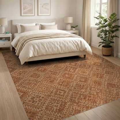 Brown and Tan Brown Southwestern Geometric Area Rug