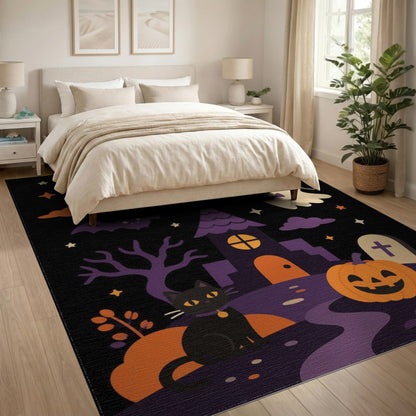 Cute Halloween Ghost Cat Kids Cartoon Area Rug