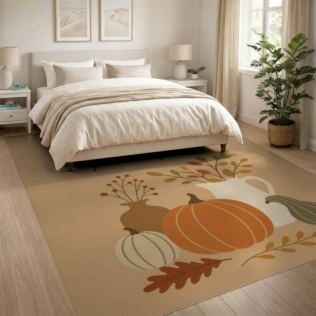Brown and Tan Hello Pumpkin Rustic Area Rug