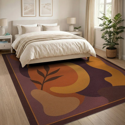 Abstract Orange Area Rug with Organic Shapes