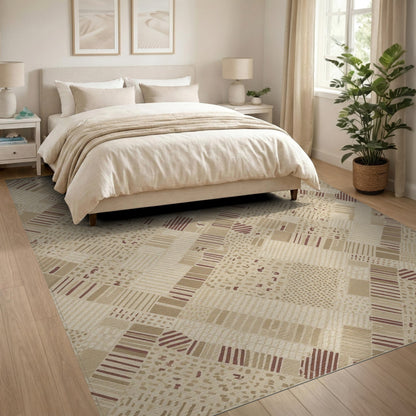 Beige and Neutral Woven Beige Geometric Woven Area Rug