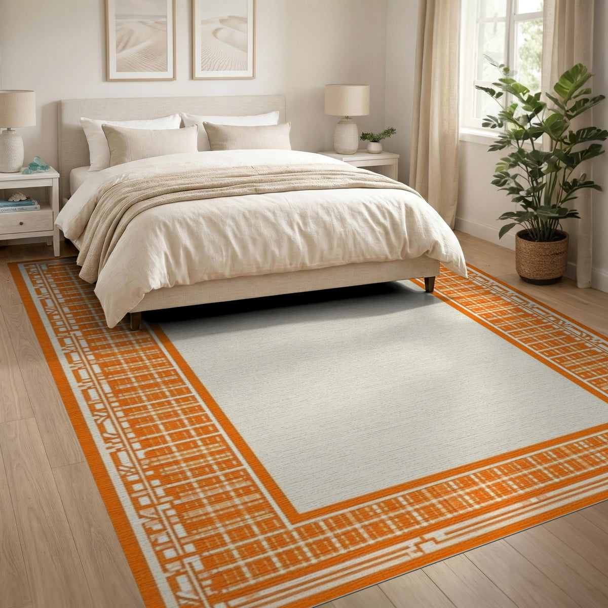 Orange Geometric Modern Orange Geometric Border Area Rug