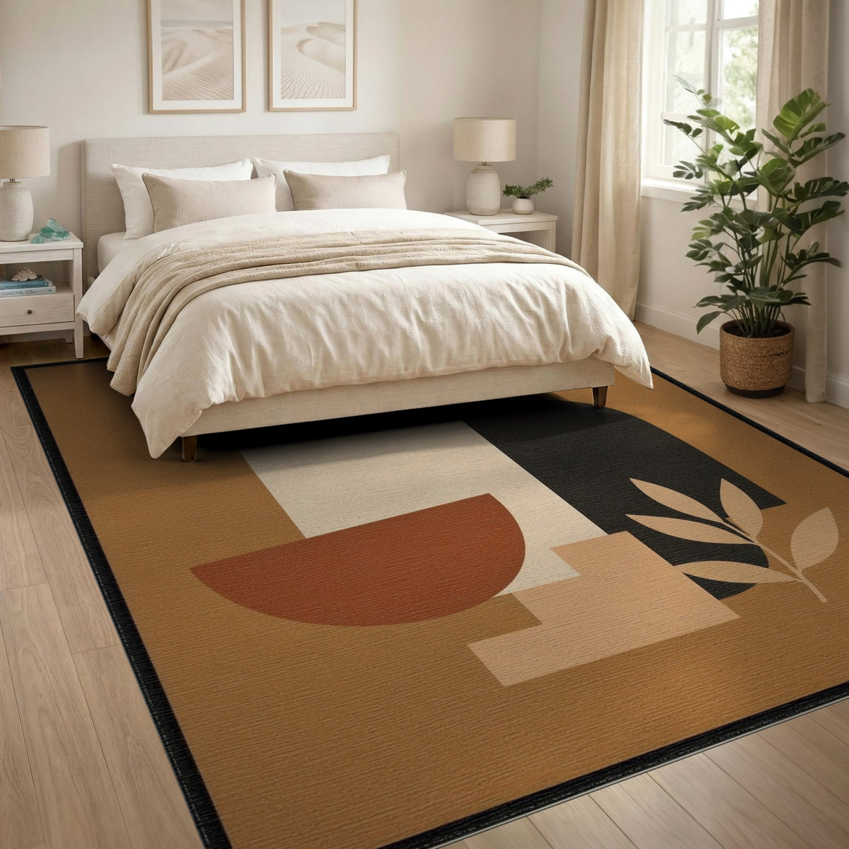 Geometric Modern Brown and Tan Abstract Geometric Brown Area Rug