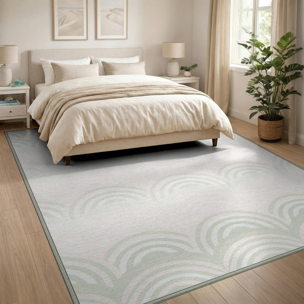 Soft Green Scallop Wave Area Rug