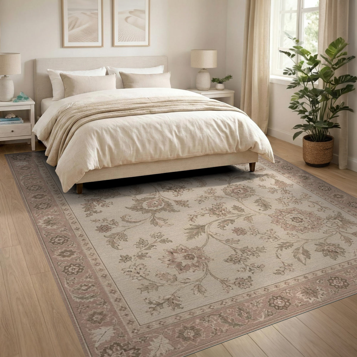 Beige Floral Vintage Area Rug
