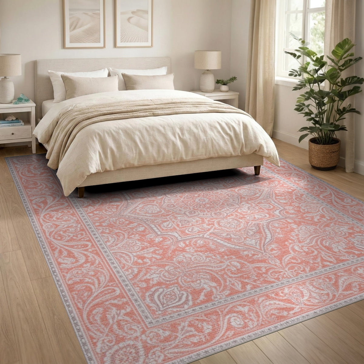 Pink Persian Medallion Area Rug