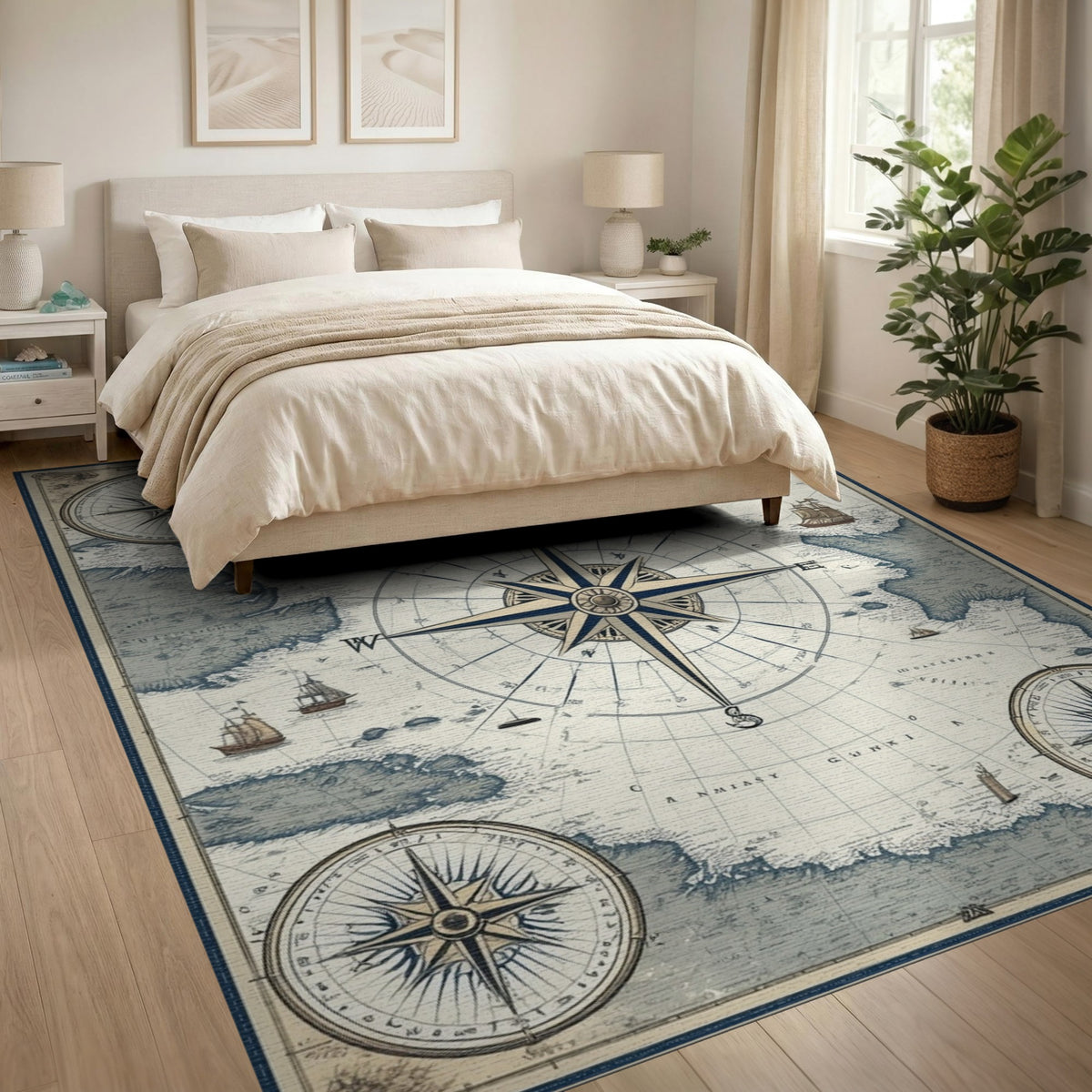 Nautical Vintage Nautical Compass Area Rug