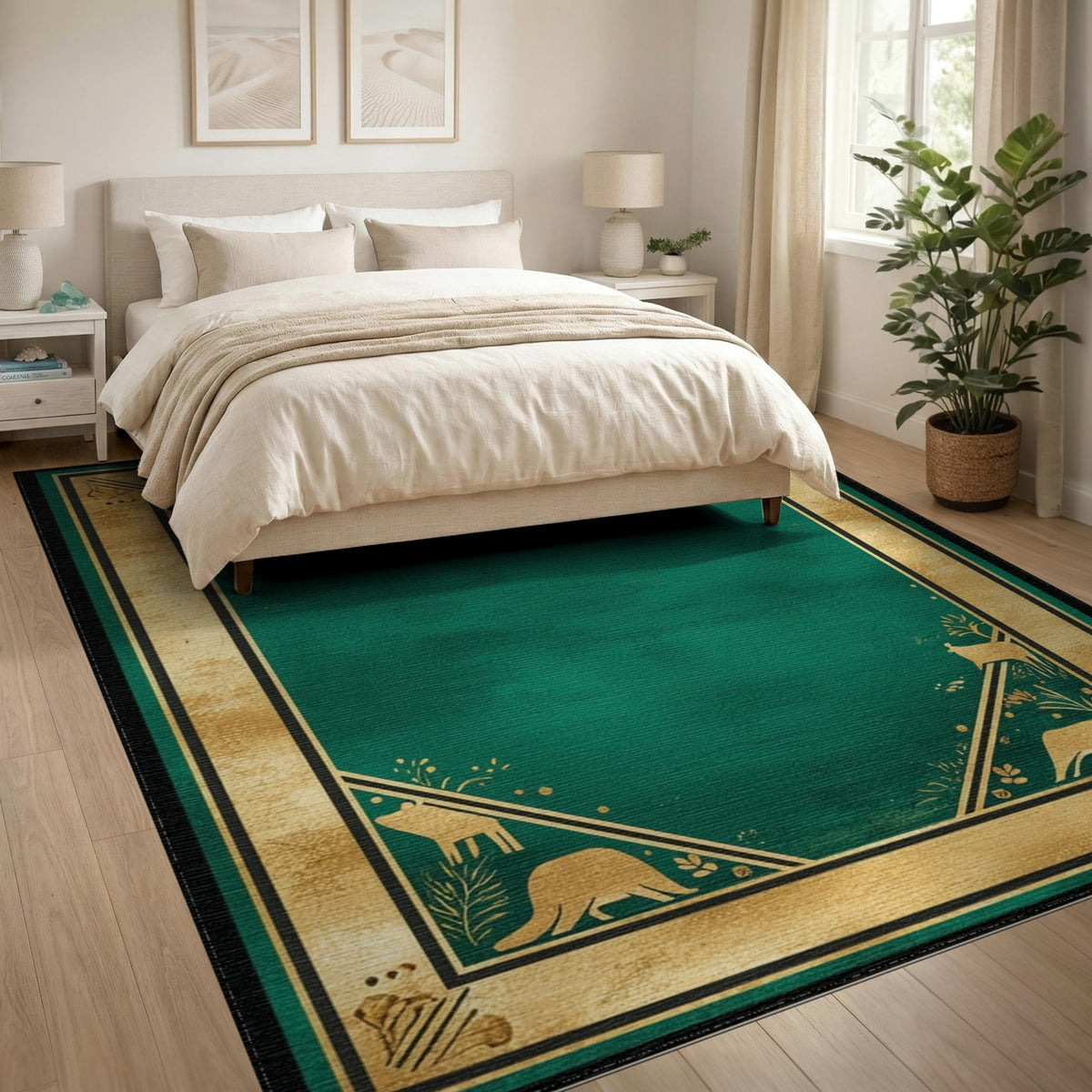 Green Woodland Wildlife Area Rug