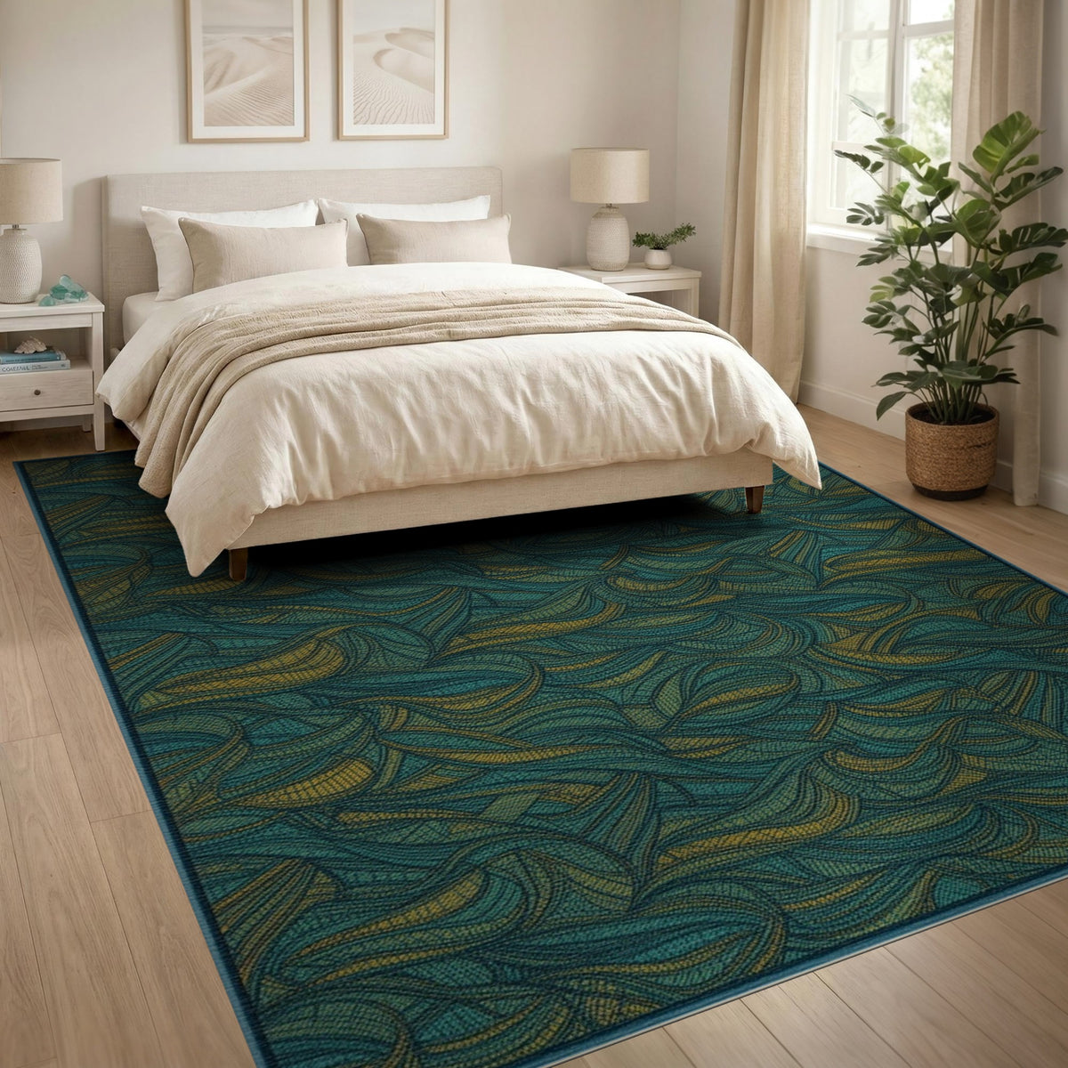 Abstract Area Teal Gold Swirl Abstract Area Rug