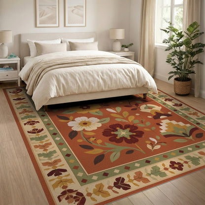 Orange Terracotta Floral Vintage Area Rug