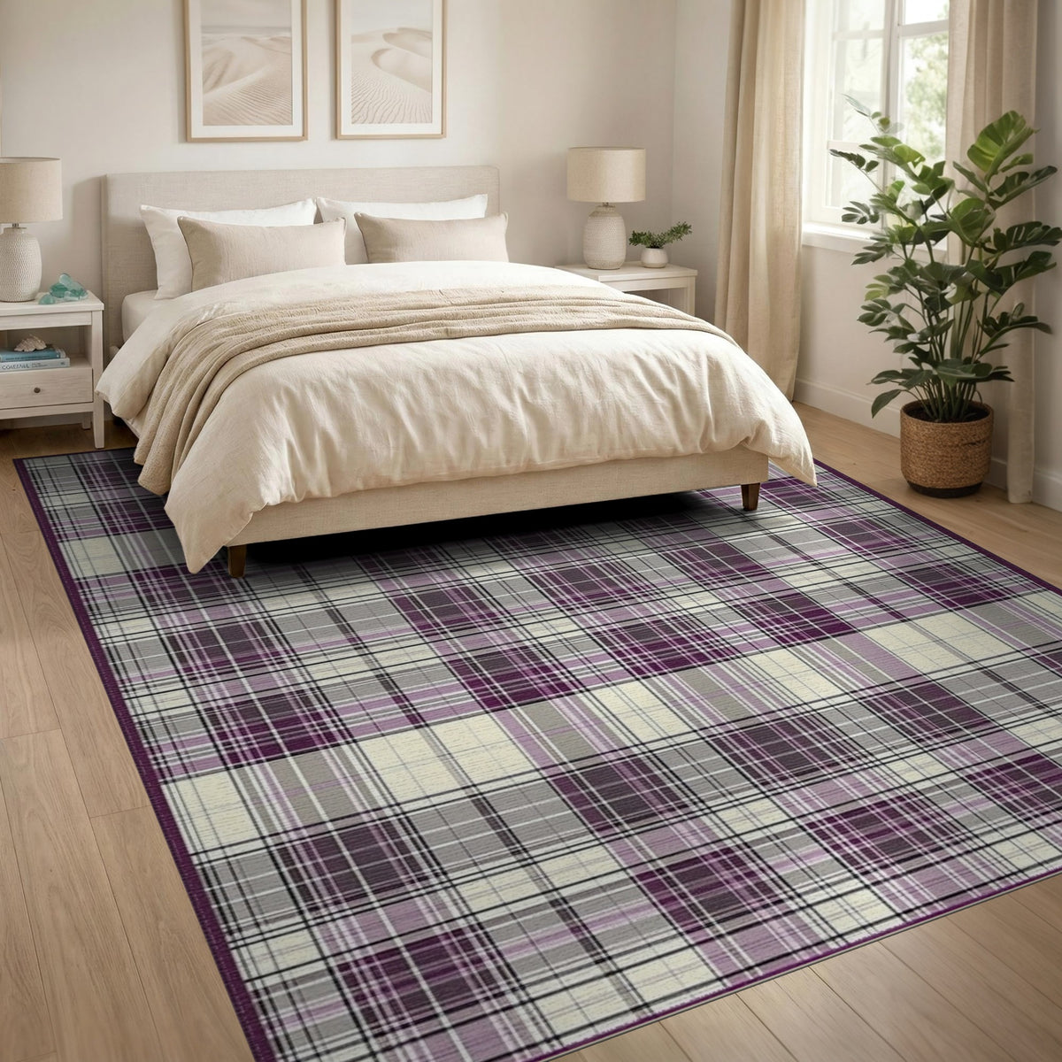Geometric Modern Plaid Purple Plaid Geometric Area Rug