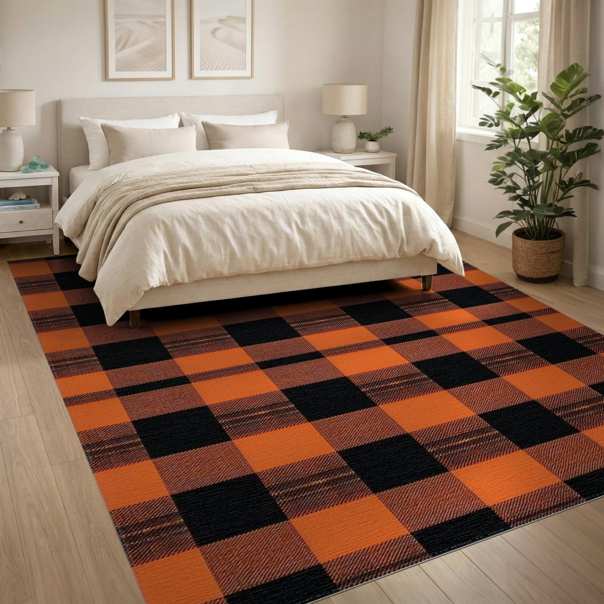 Black Orange Black Buffalo Plaid Area Rug